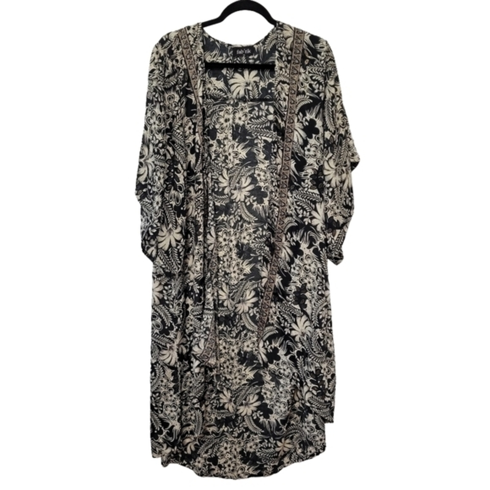 Fabrik Women's Open Front Longline Kimono Robe Floral‎ Bohemian Whimsigoth OS